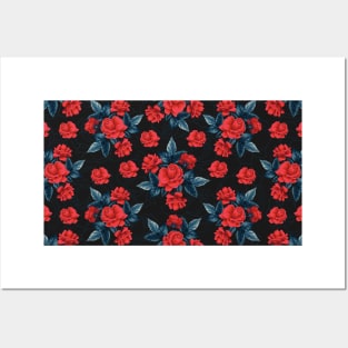 Beautiful Roses Floral Pattern - Red and Black Posters and Art